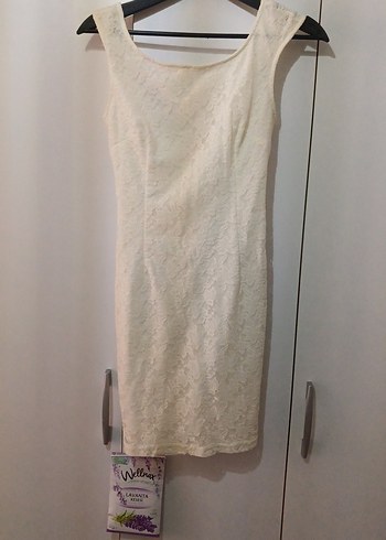 Beyaz Mini Dantelli elbise - Görsel 6