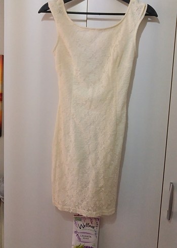 Beyaz Mini Dantelli elbise - Görsel 2