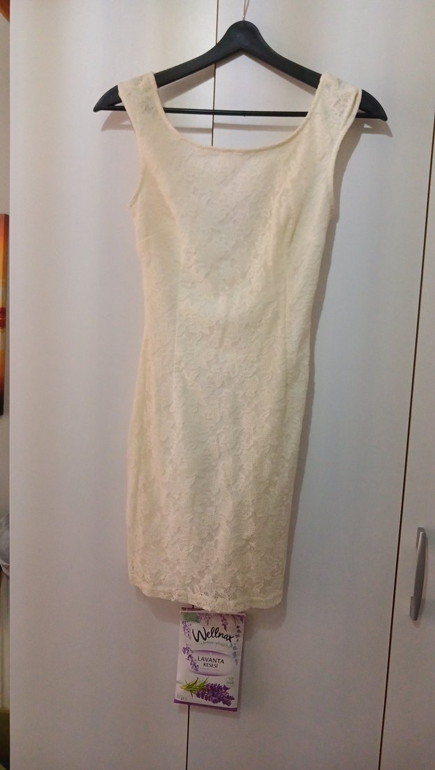 Beyaz Mini Dantelli elbise - Görsel 2