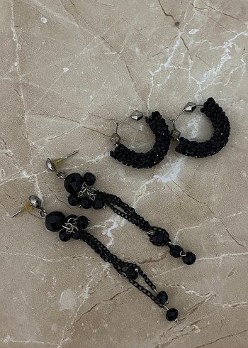 Uzun Siyah Gotik Boncuklu Küpeler