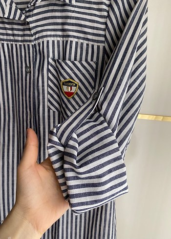 Gri Çizgili Pamuklu Uzun Kollu Kadın Tunik - Görsel 2