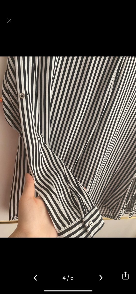 Düğmeli Siyah Beyaz Çizgili Kadın Gömlek - Görsel 5