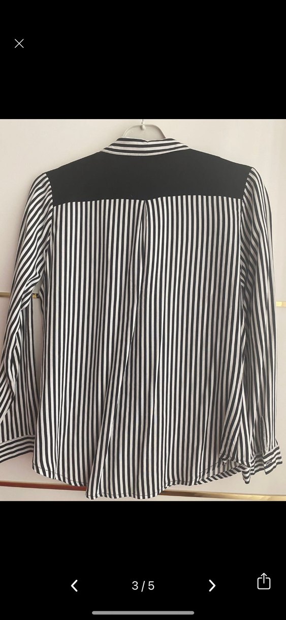 Düğmeli Siyah Beyaz Çizgili Kadın Gömlek - Görsel 4