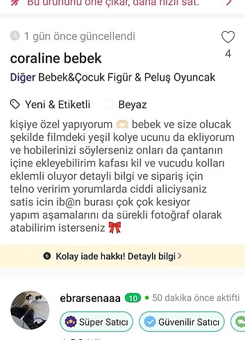  Beden Coraline bebek