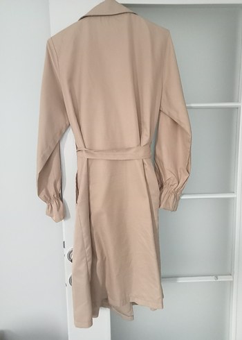 Bej Midi Kadın Keten Trençkot - Görsel 4