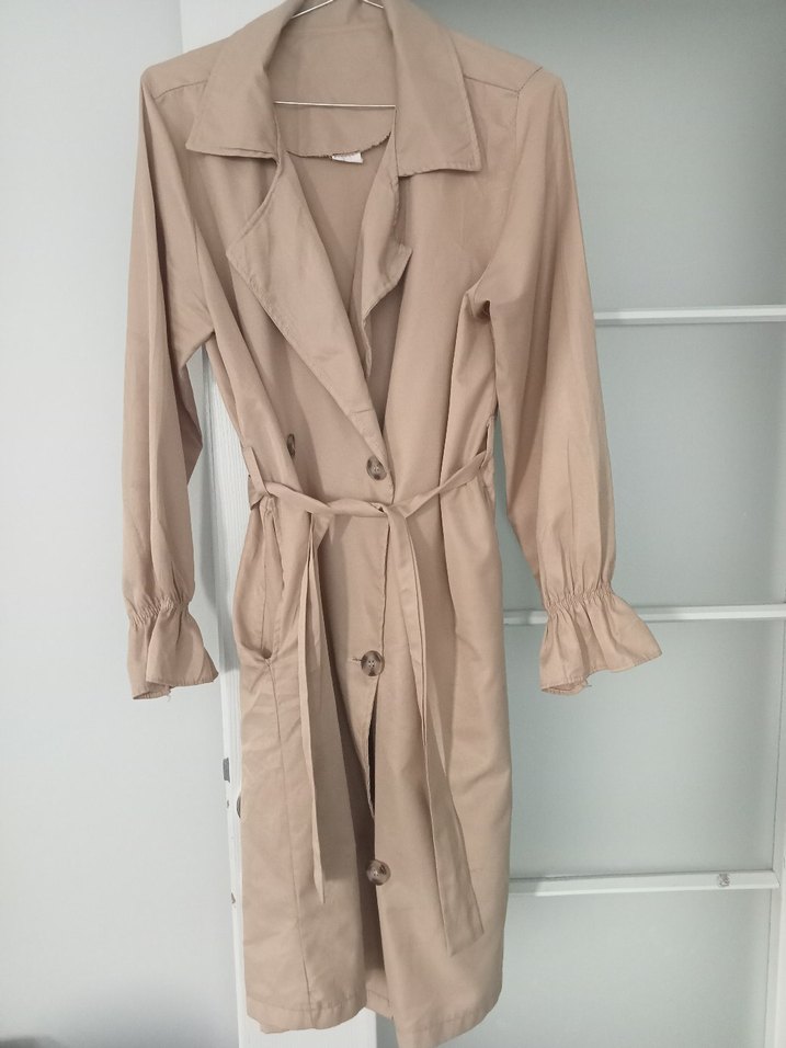 Bej Midi Kadın Keten Trençkot - Görsel 2