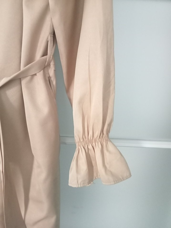 Bej Midi Kadın Keten Trençkot - Görsel 3