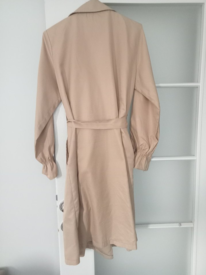 Bej Midi Kadın Keten Trençkot - Görsel 4