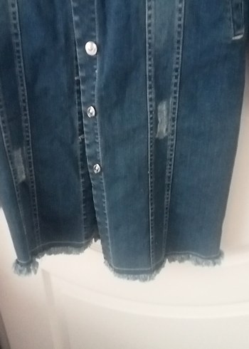 Düğmeli Uzun Kadın Kot Ceket 38 beden - Görsel 3