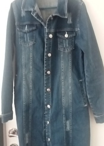 Düğmeli Uzun Kadın Kot Ceket 38 beden - Görsel 2