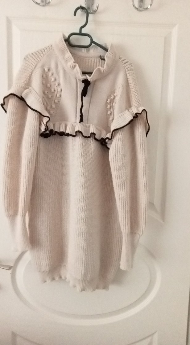 Bej Bohem Tarz Uzun Kollu Örgü Kadın Kazak - Görsel 3