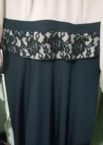 Uzun Kollu Pembe Siyah Uzun Elbise - Görsel 2