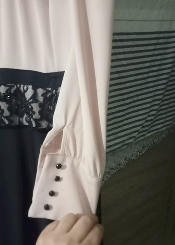 Uzun Kollu Pembe Siyah Uzun Elbise - Görsel 3