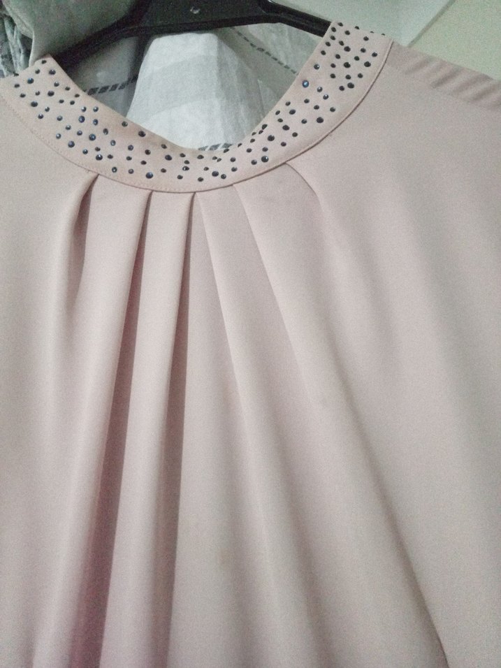 Uzun Kollu Pembe Siyah Uzun Elbise - Görsel 5