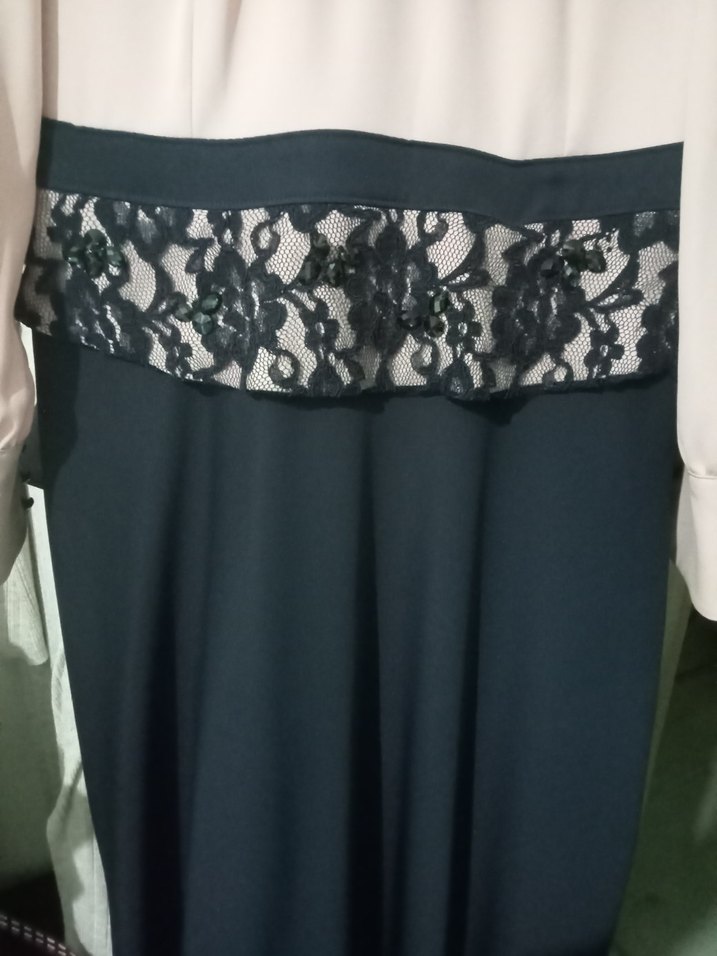 Uzun Kollu Pembe Siyah Uzun Elbise - Görsel 2