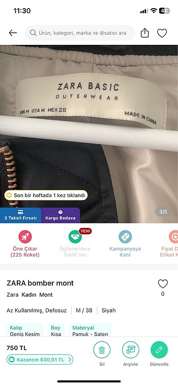 m Beden ZARA Bomber mont