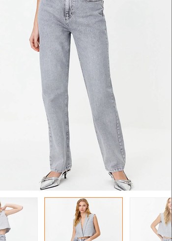 Gri Normal Boy Regular Fit Kadın Denim Pantolon