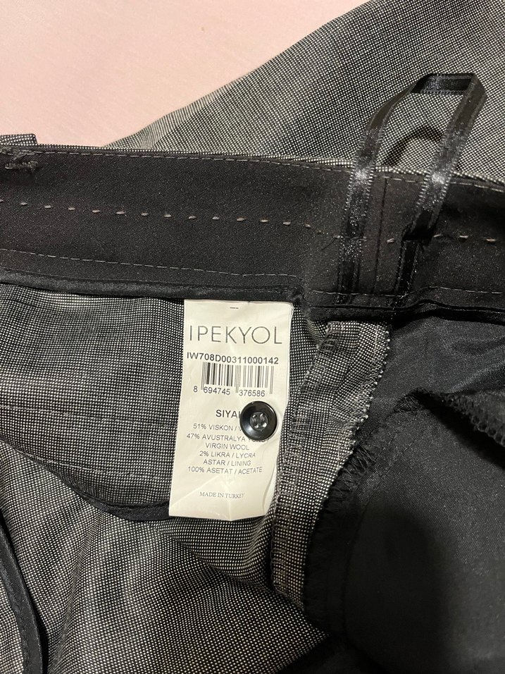 Gri Düğmeli Kadın Ofis Kumaş Pantolon tertemiz - Görsel 3