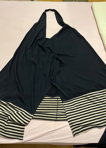 Lacivelt krem Çizgili Uzun Kollu triko Elbisesi ve uzun yelek - Görsel 4