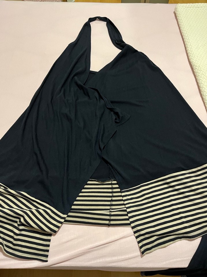 Lacivelt krem Çizgili Uzun Kollu triko Elbisesi ve uzun yelek - Görsel 4