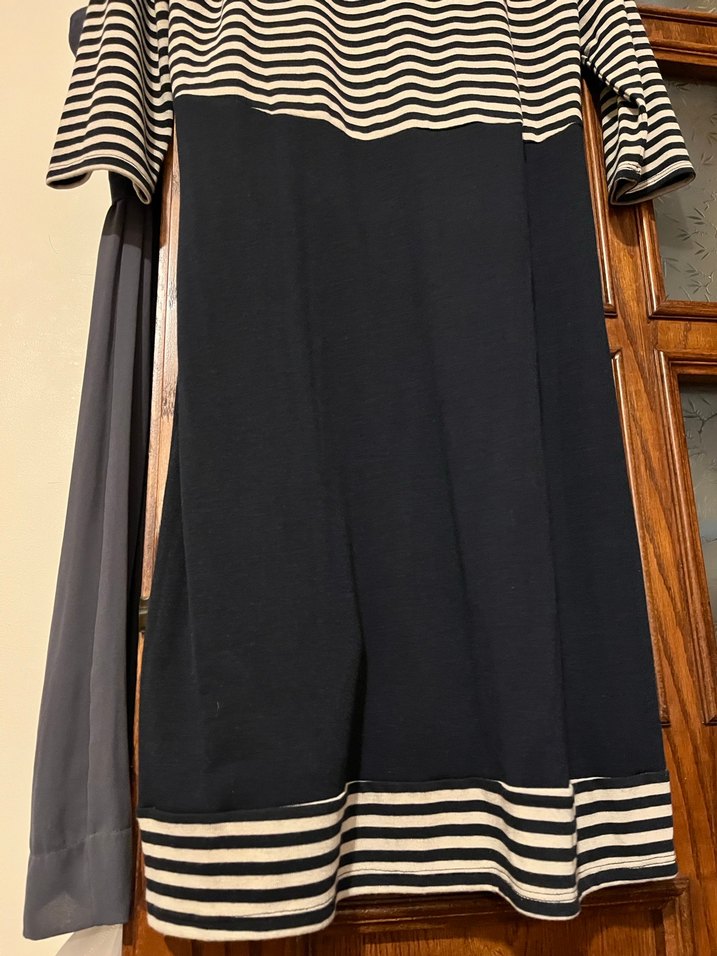 Lacivelt krem Çizgili Uzun Kollu triko Elbisesi ve uzun yelek - Görsel 3