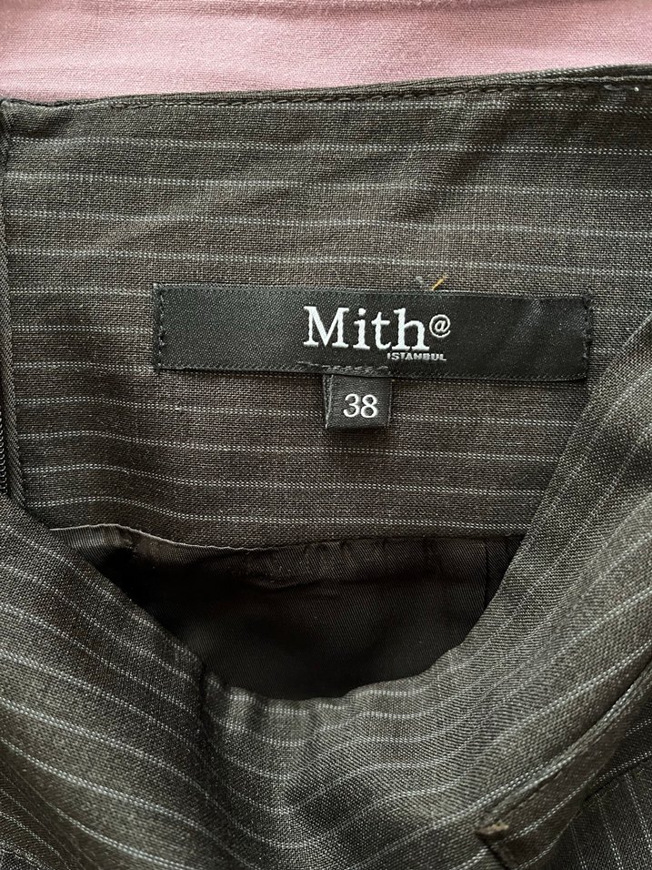 Çizgili Siyah Midi Kalem Etek - Görsel 2