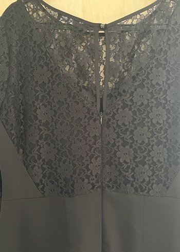 Dantel Detaylı Siyah Midi Ofis Elbisesi - Görsel 5