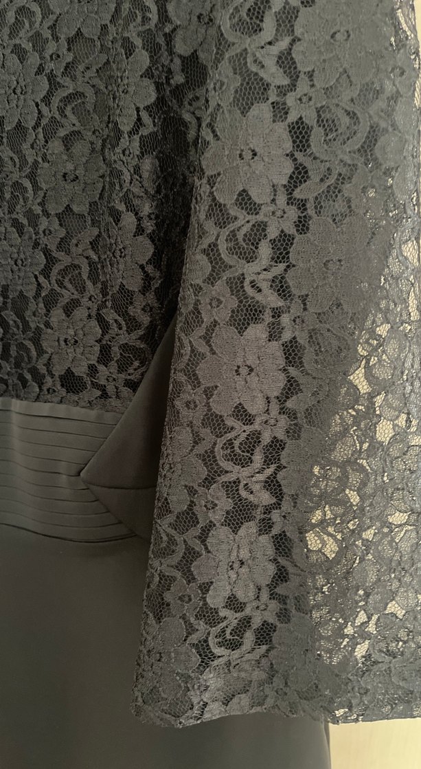 Dantel Detaylı Siyah Midi Ofis Elbisesi - Görsel 3