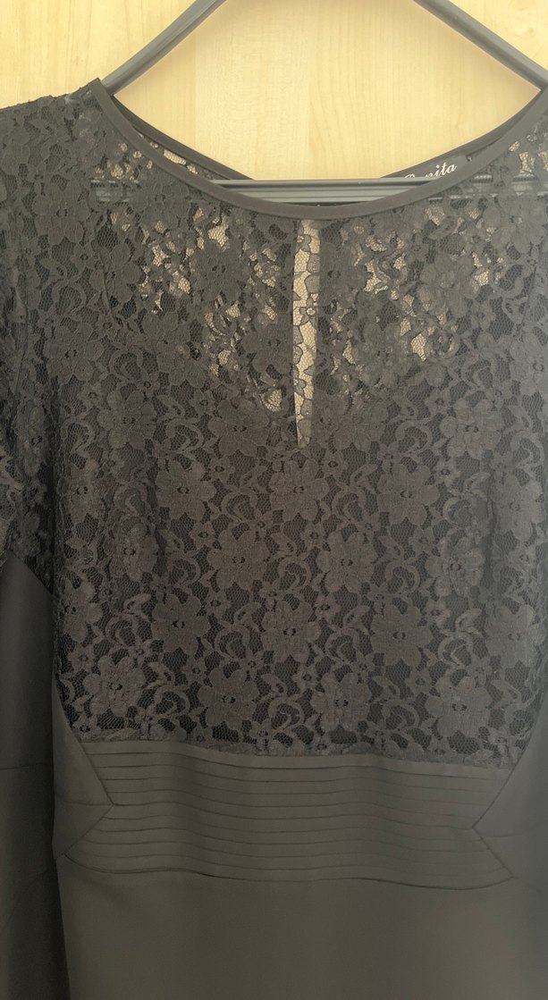 Dantel Detaylı Siyah Midi Ofis Elbisesi - Görsel 2