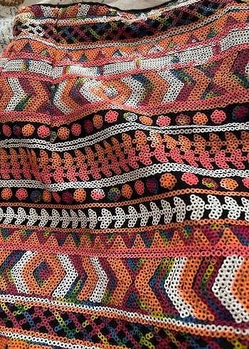 Boncuk Detaylı Çok Renkli Bohem etek komple pul payet - Görsel 2