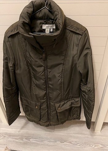 Orjinal Dik Yaka, Fermuarlı asker yeşili Kadın Mont - Görsel 3