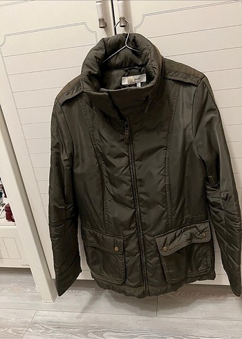 Orjinal Dik Yaka, Fermuarlı asker yeşili Kadın Mont - Görsel 2