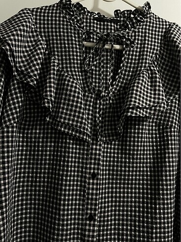 Siyah beyaz kareli george bluz - Görsel 2