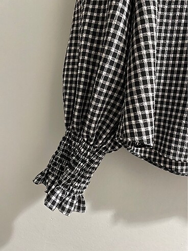 Siyah beyaz kareli george bluz - Görsel 3