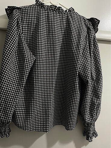 Siyah beyaz kareli george bluz - Görsel 6