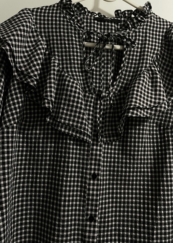 Siyah beyaz kareli george bluz - Görsel 2