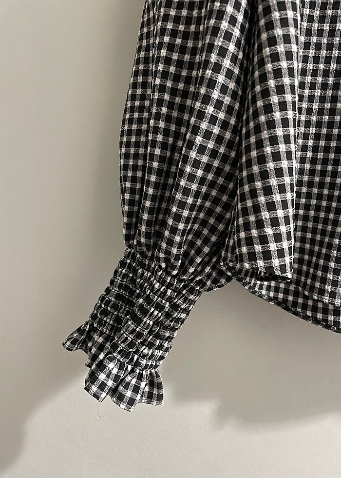 Siyah beyaz kareli george bluz - Görsel 3