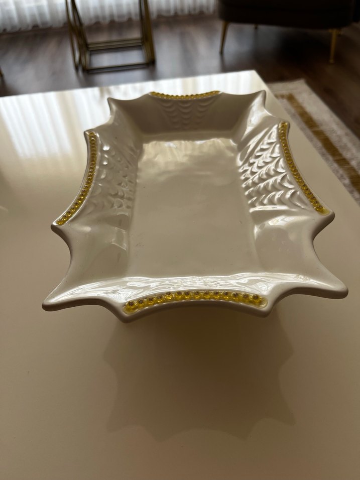 Beyaz Parlak Seramik Kayık Tabak - Görsel 2