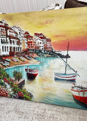 Pastel Renkli Deniz Kenarı Manzarası Tablosu - Görsel 3