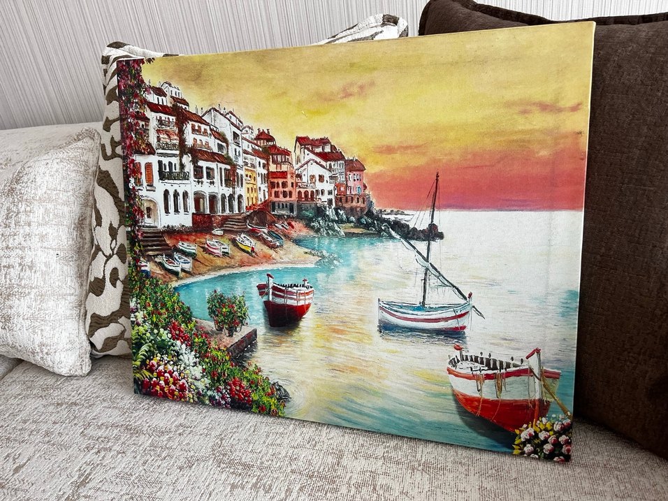 Pastel Renkli Deniz Kenarı Manzarası Tablosu - Görsel 3