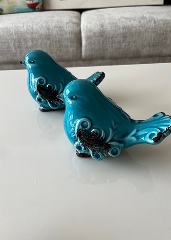 Turkuaz Renkli Seramik Kuş Biblo Seti - Görsel 4