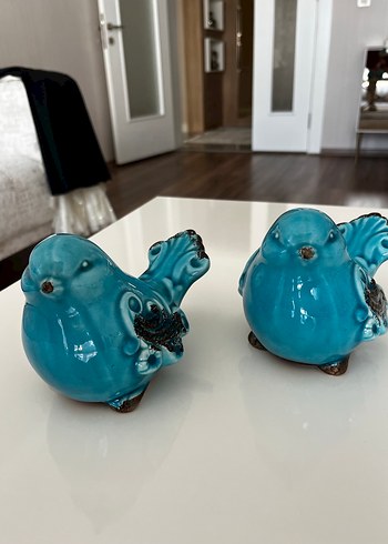 Turkuaz Renkli Seramik Kuş Biblo Seti - Görsel 2