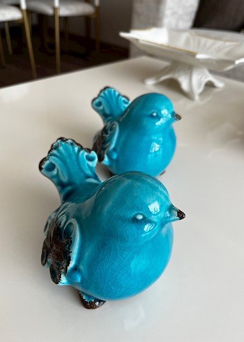 Turkuaz Renkli Seramik Kuş Biblo Seti - Görsel 3