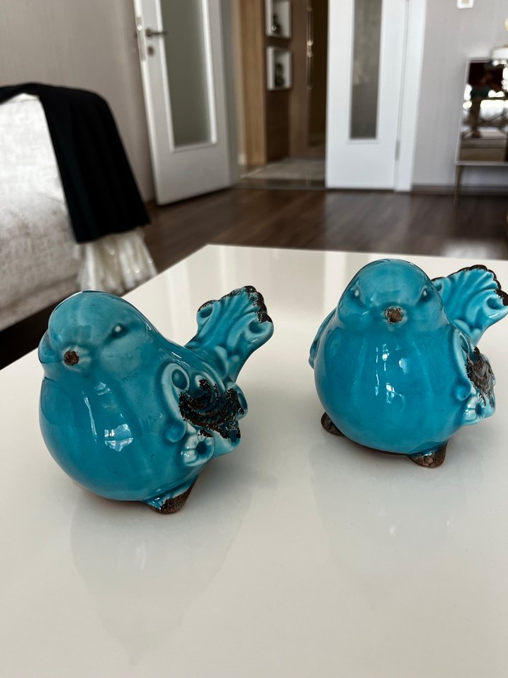 Turkuaz Renkli Seramik Kuş Biblo Seti - Görsel 2