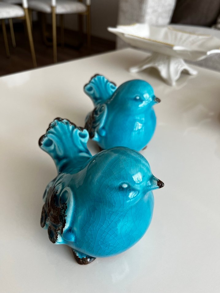 Turkuaz Renkli Seramik Kuş Biblo Seti - Görsel 3