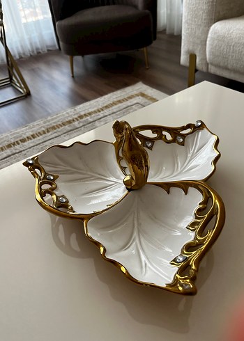 Vintage Beyaz kuğu Çiçek Desenli şekerlik - Görsel 2