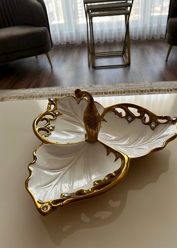 Vintage Beyaz kuğu Çiçek Desenli şekerlik - Görsel 3