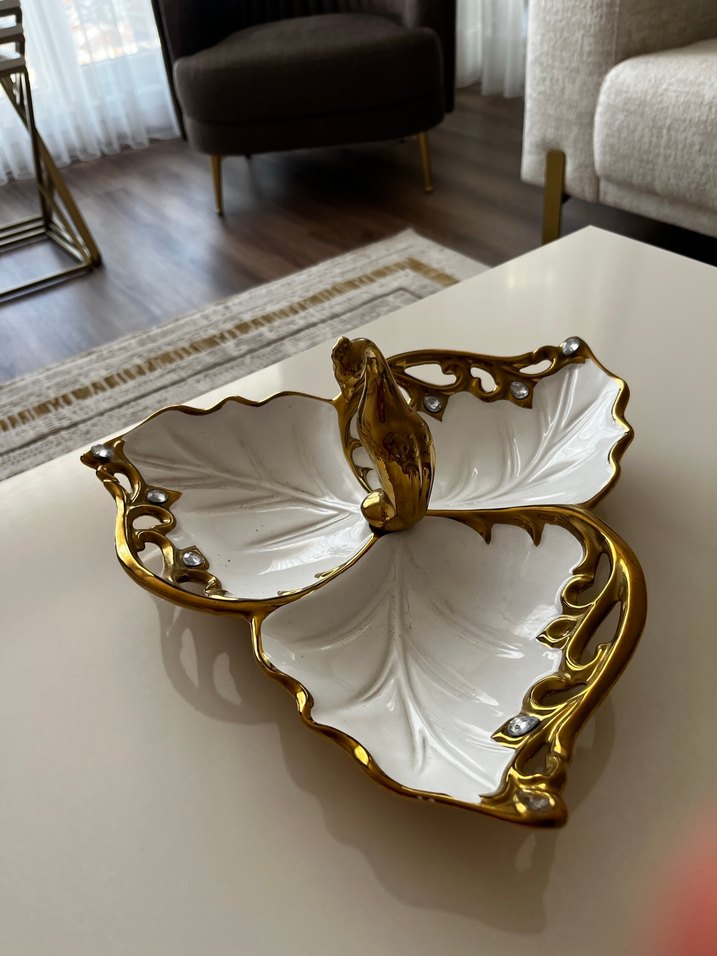 Vintage Beyaz kuğu Çiçek Desenli şekerlik - Görsel 2