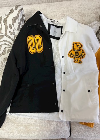 Bershka Düğmeli Siyah Beyaz Baskılı Erkek Mont - Görsel 2