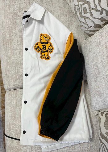 Bershka Düğmeli Siyah Beyaz Baskılı Erkek Mont - Görsel 4